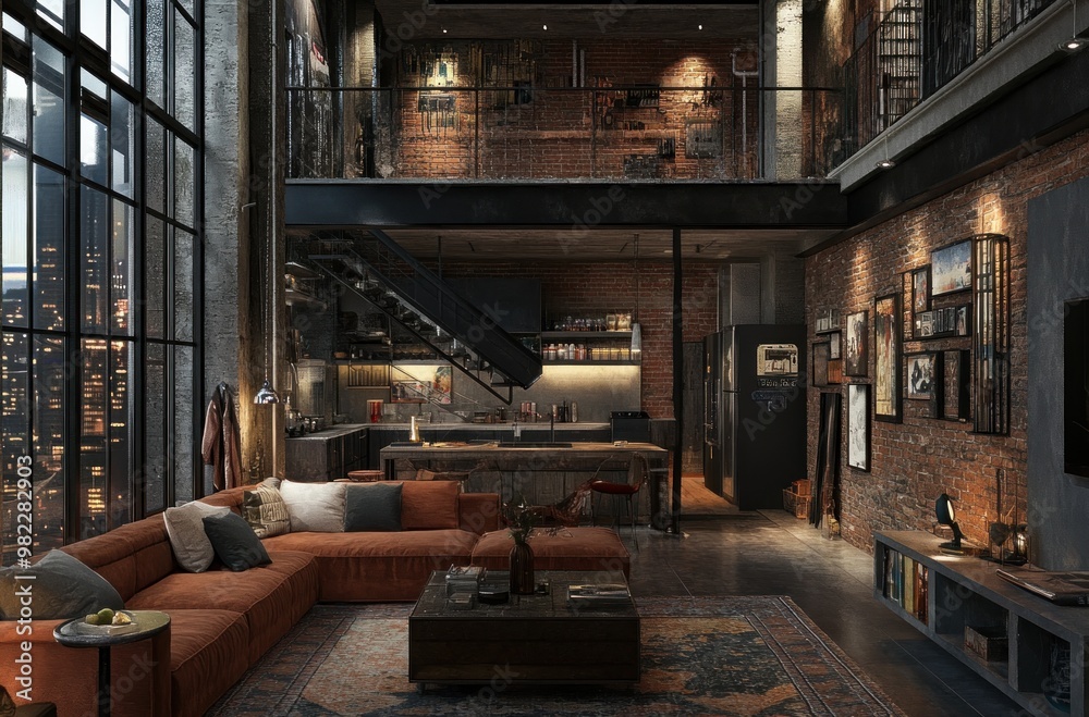 Poster Industrial Loft Apartment with City View