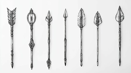 Hand-drawn Illustration of Seven Ornate Arrows