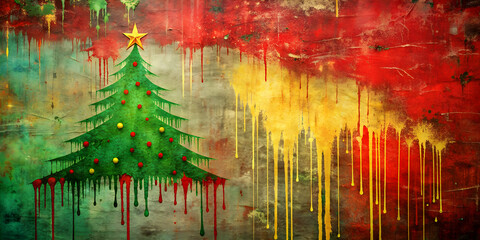 Obraz premium Grunge Christmas theme with dripping paint abstract texture, Christmas, grunge, abstract, texture, holiday, festive, paint