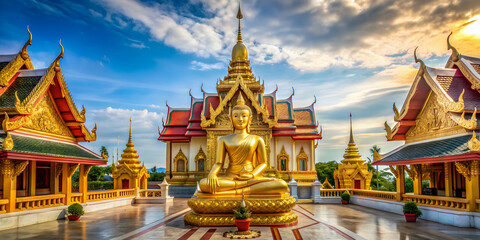 Fototapeta premium Golden Buddha statue at Wat Srisonthon temple in Phuket, Thailand, Buddhism, religion, spirituality, meditation
