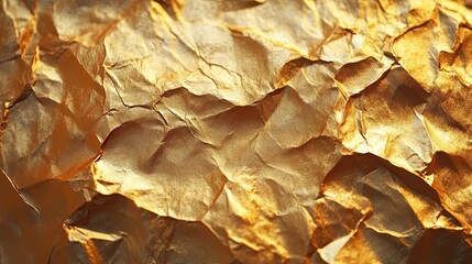 Close-Up Texture of Crumpled Gold Foil