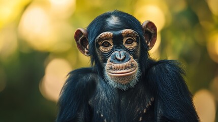 Chimpanzee Portrait in the Forest