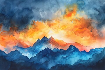 Fototapeta premium Abstract watercolor mountain art wallpaper, modern minimalist watercolor painting.