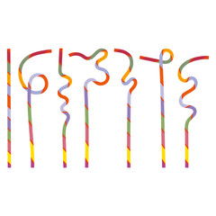 Vector Colorful Striped Drinking Straws Seamless set Isolated on White Background.