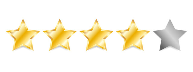 4 gold star out of 5 stars. Rating. Reward 1 gold star. Isolated on a white background. EPS 10.