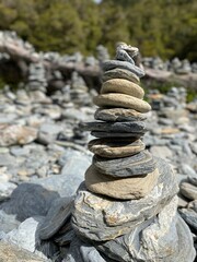 Stacks of rocks, stone statue in the garden