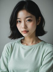 Fototapeta premium Elegant Asian Beauty model: Collection of Natural Short Hair Portraits. Royalty-Free Images for Commercial Use, No Model Release Required, Perfect for Advertising & Editorial Projects