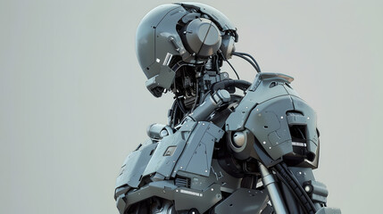 Fototapeta premium The robot, the android, is ready to perform work functions. AI Generated