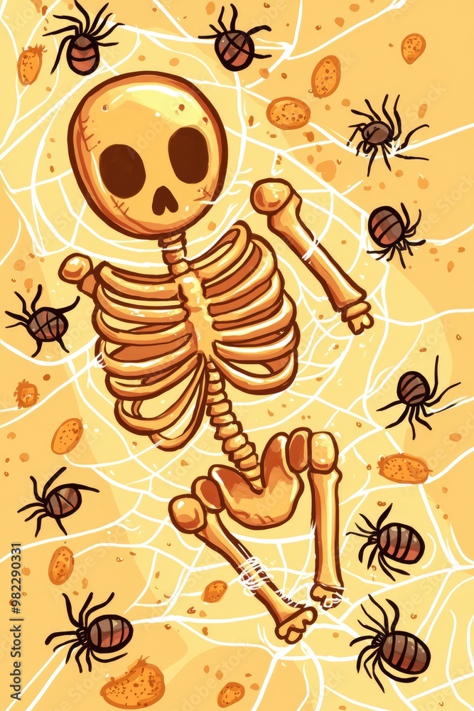 Poster Skeleton Caught in Spider Web