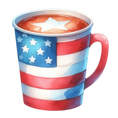 A vibrant watercolor cup featuring the American flag, perfect for patriotic celebrations and events.