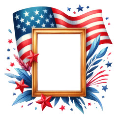 Obraz premium Celebrate patriotism with this vibrant frame featuring the American flag, leaves, and stars for your creative projects.