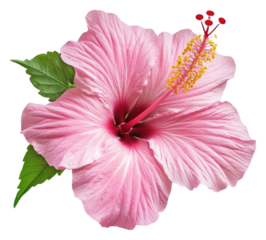 PNG Beautiful pink hibiscus flower with green leaves