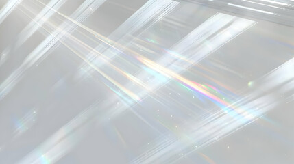 Abstract White Background with Diagonal Rainbow Light Rays and Glimmering Texture
