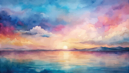 Obraz premium Pastel Horizon Watercolor Painting