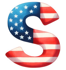 Creative illustration of the letter S designed with the American flag colors and stars. Perfect for patriotic themes.