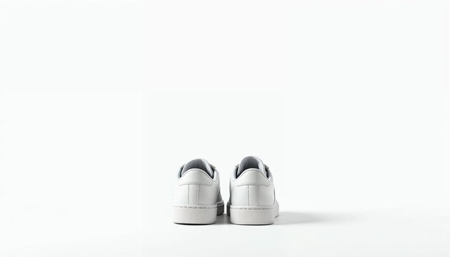 White sport shoes on isolated white background with copy text space