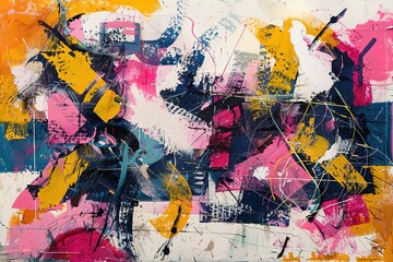 Fototapeta premium Abstract multicolor painting wtih grunge texture on canvas. Artwork mix brush stroke, splash color and oil, acrylic paint element. Modern contemporary art for wallpaper background