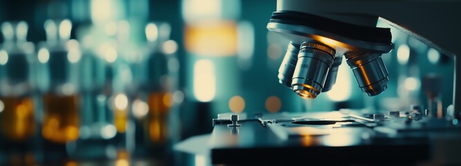 A close-up of a microscope in a laboratory, highlighting scientific research and discovery in a modern environment.
