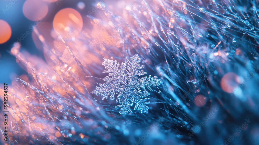 Aufkleber a delicate snowflake resting on icy blue and purple strands, creating a mesmerizing winter scene fil