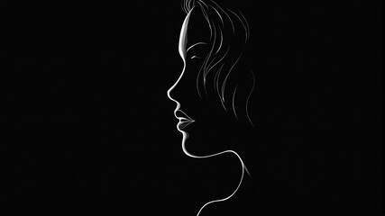 silhouette of a female face with a long neck on a black background