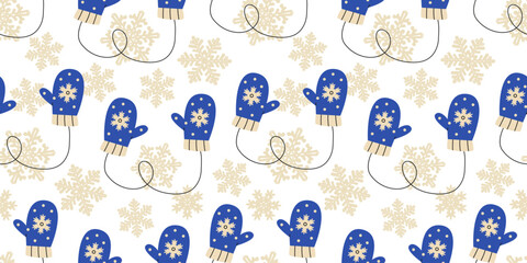 Mittens and snowflakes seamless pattern