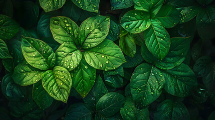 Close-up Photography of Lush Green Leaves with Dew Drops,  Creating a Vibrant and Refreshing Natural Background