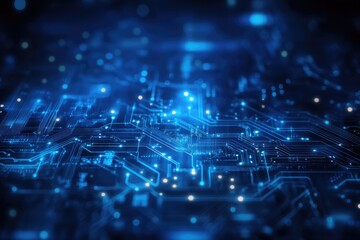 An abstract representation of a blue technological circuit, showcasing digital connections and advanced electronic patterns.