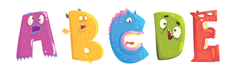 Funny Monster Alphabet Text Letter Character Vector Set