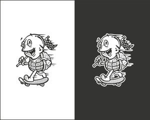 Funny Turtle Skateboarding Cartoon Style Illustration for Merchandise TShirts Posters Logos Web Design and Extreme Sports Themed Projects
