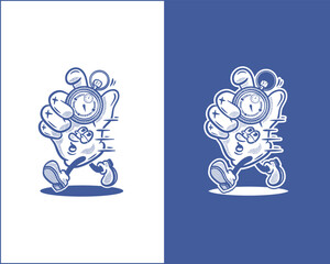 Hand in Funny Cartoon Style Running with Stopwatch Illustration for Merchandise TShirts Posters Logos Web Design and Time Management Themed Projects