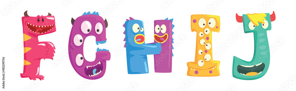 Poster funny monster alphabet text letter character vector set