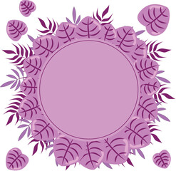 Circle Shape Template With Pink Tropical Leaves for Packaging, Cards, Posters, Menu, Banners. Vector Stock Illustration.