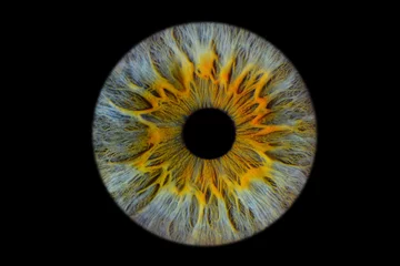 Fototapete Rund Close up of eye iris on black background, macro, photography  © recep