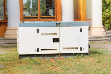 Diesel generator for emergency power supply. Backup power supply of generator. Industrial generator. Autonomous emergency power supply.
