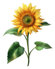 Obraz premium PNG Sunflower with green leaves on white