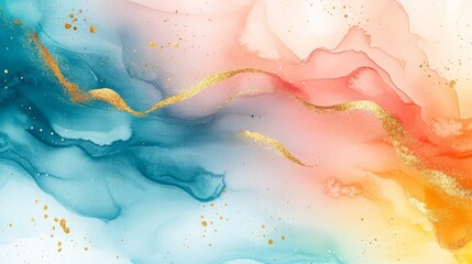 Fototapeta premium Abstract Watercolor Background with Gold Accents and Swirls