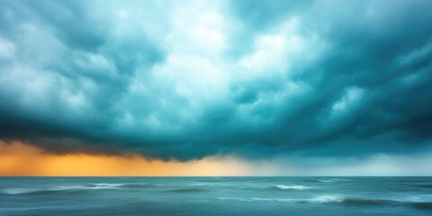 Dramatic horizon of a dark stormy ominous sky over a seascape