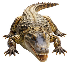 Fototapeta premium Aggressive Crocodile with Open Mouth, Isolated on White Background, Crocodile, Reptile, Wildlife, Predator, Animal, Danger,