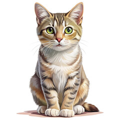 Obraz premium Cute Tabby Kitten Sitting Isolated on White Background, kitten, tabby cat, animal, pet