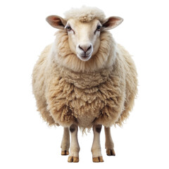 Fluffy Sheep Standing Isolated on White Background, Sheep, Animal, Farm, Wool
