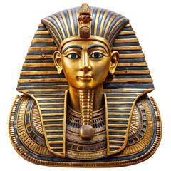 Golden Pharaoh Mask Isolated on White Background, Egyptian, Ancient Egypt, Artifact, History