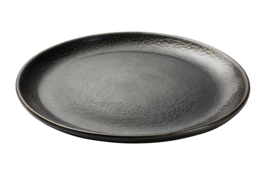 Black ceramic plate isolated with transparent background.