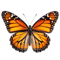 Fototapeta premium Monarch Butterfly with Open Wings Isolated on White Background, Butterfly , Insect , Wings , Nature