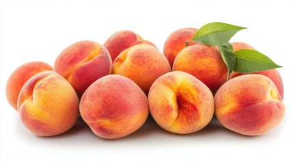 Fresh Peaches with Vibrant Colors and Green Leaves