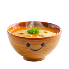 Smiling Soup Bowl with Steam and Garnish Isolated on White Background, soup , food , bowl , steam