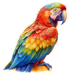 Vibrant Scarlet Macaw Parrot Watercolor Painting Isolated on White Background, parrot, macaw, watercolor, bird