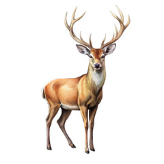 Watercolor Illustration of a Deer with Antlers Isolated on White Background, deer, animal, watercolor, wildlife