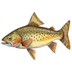 Watercolor Illustration of a Brown Trout Isolated on White Background, trout, fish, watercolor, illustration