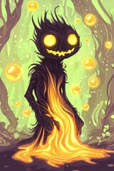 Smiling Forest Spirit with Glowing Fire