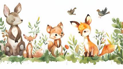 Safari Animal set bear, raccoon, fox, hare, squirrel, hedgehog and deer in 3d style. Isolated